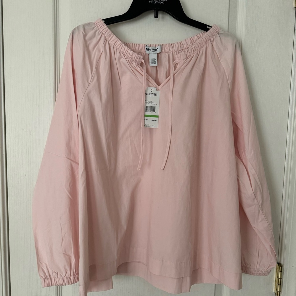 Nine West 100% Cotton Pretty Pink Long Sleeve-Size Large - Picture 1 of 3